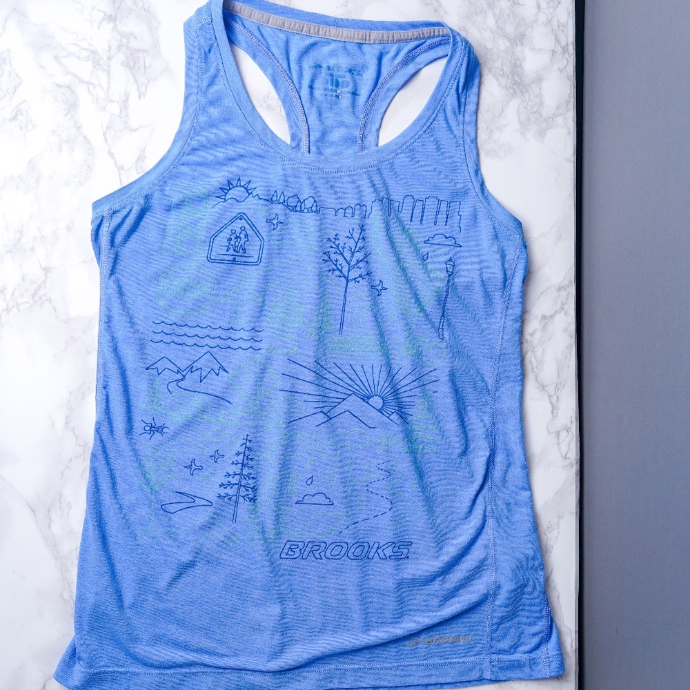Brooks Running Tank Top Blue Racerback Graphic